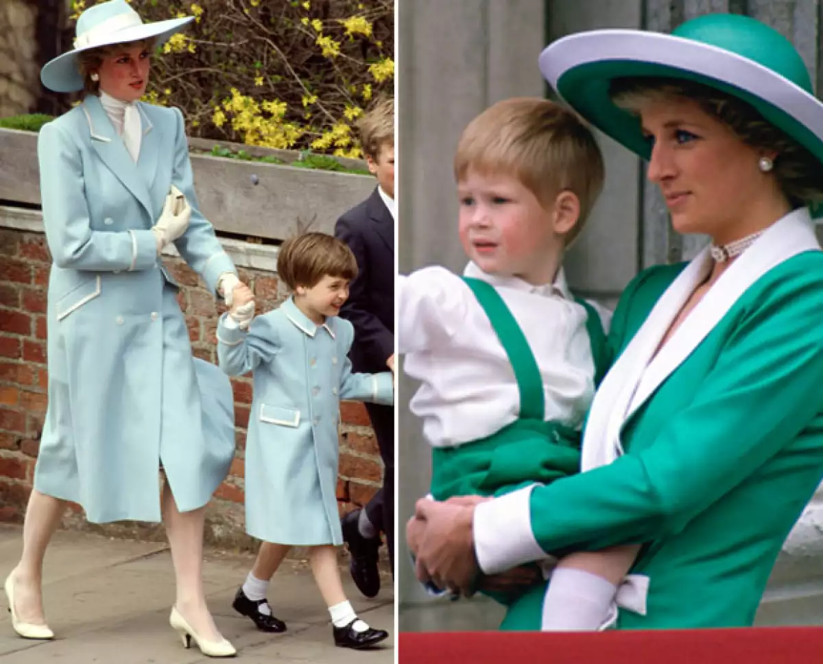 Lady Di solía combinar outfits con sus hijos. A la derecha está con el príncipe Harry, y a la izquierda con el príncipe William.