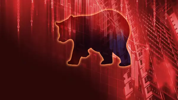 silhouette form of bear on technical financial graph