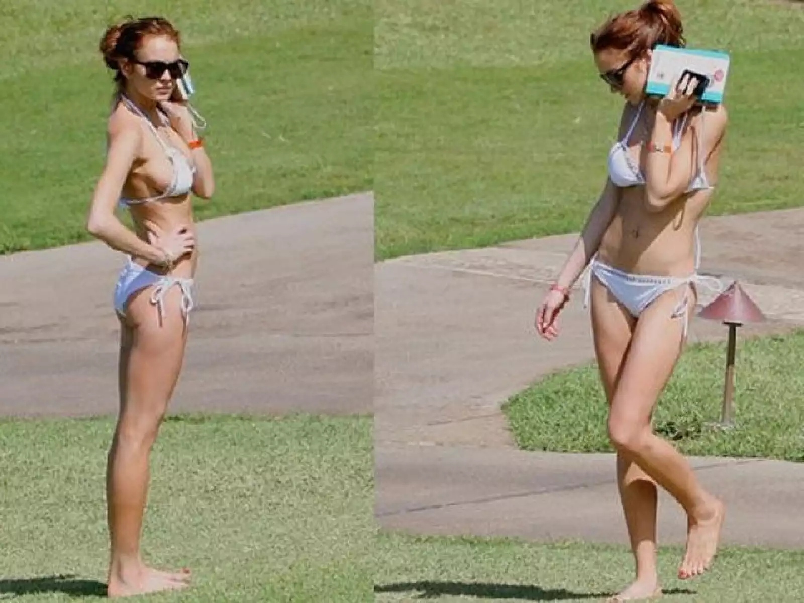 Después de cortar con la DJ Sam Ronson bajó una vez más de peso, como se puede ver en este mini bikini que llevó a las playas de Hawai.