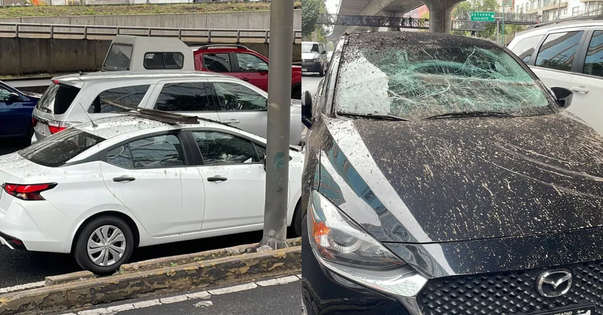 ¿Qué pasó en Periférico Sur? Cae canaleta del segundo piso sobre dos autos 