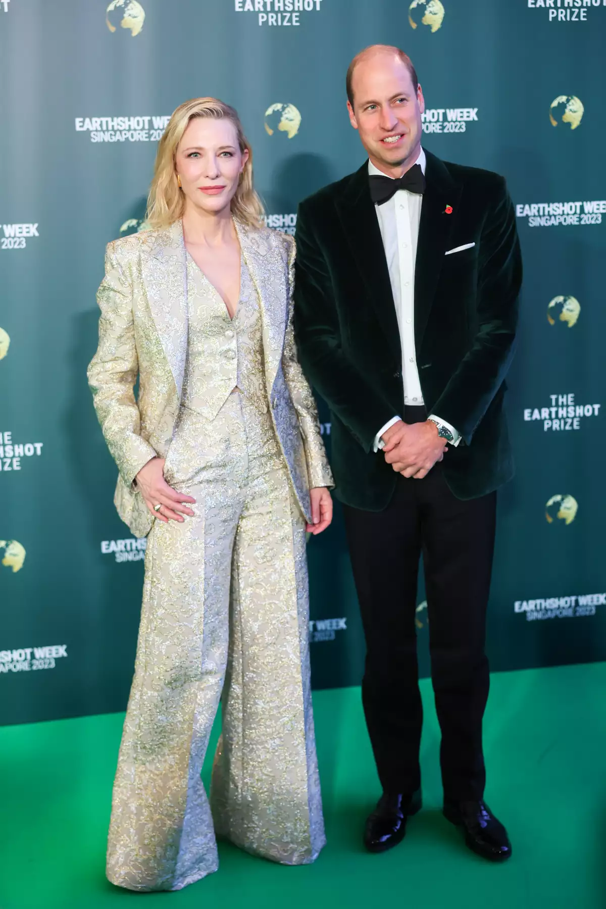 Cate Blanchett y el Prince William en la alfombra verde de los Premios Earthshot Prize.