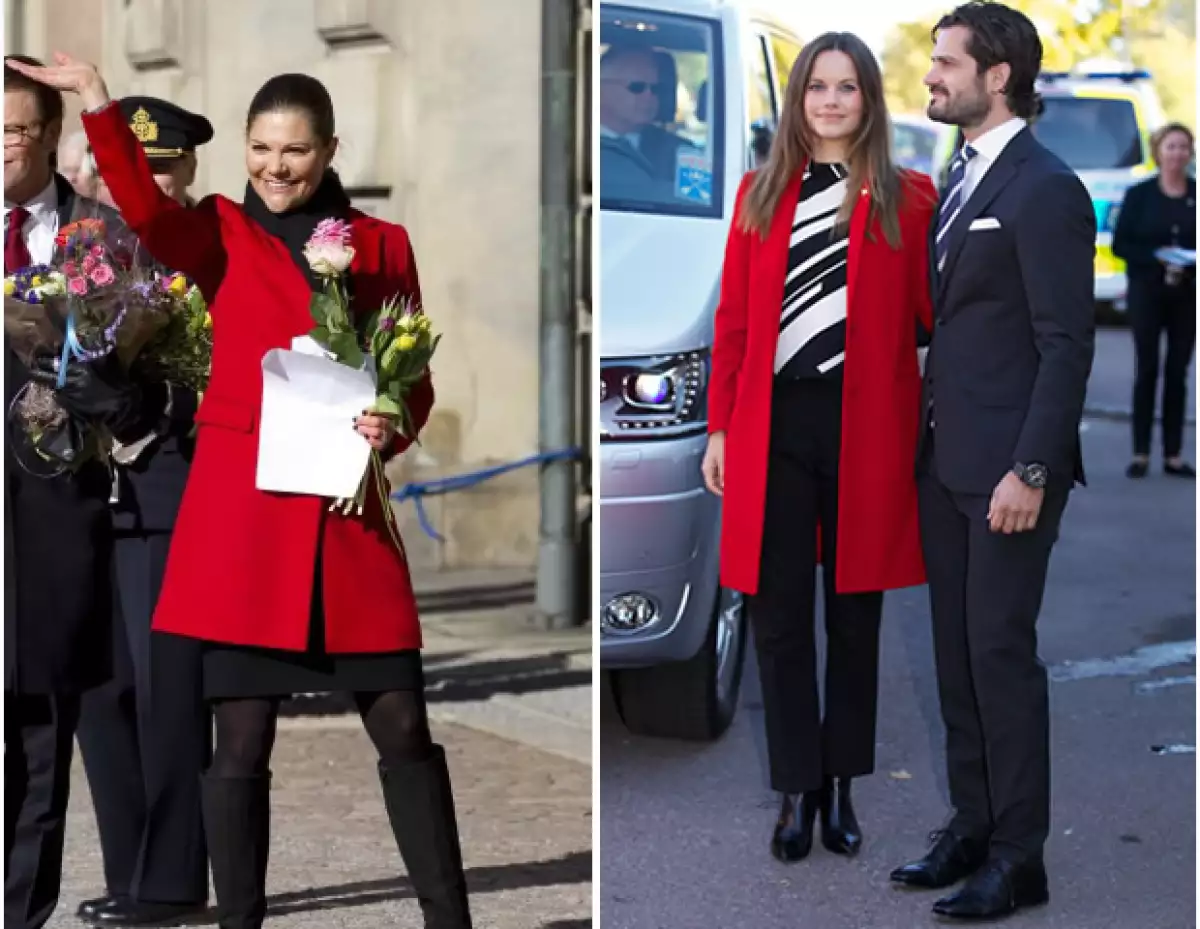 Sofia Hellqvist llevó el mismo saco rojo que la princesa Victoria.