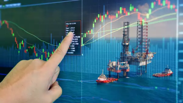 Stock market concept with oil rig in the gulf
