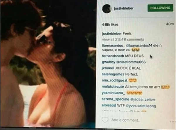 Recientemente Justin publicó este throwback thursday y Selena además de darle "like", también comentó su foto.