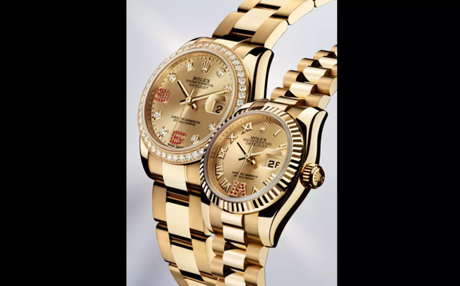 En su versión femenina de 31 y 26 mm en oro amarillo. El primero ofrece numerales en arábigo mientras el segundo los muestra en romano ambos terminados en rubíes. Tienen reserva de marcha de 48 horas y una resistencia al agua de 100 metros.