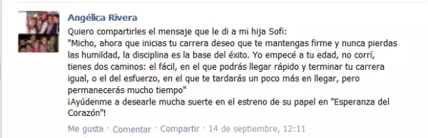 Este fue el mensaje que compartió Angélica Rivera con sus seguidores de facebook, para desearle suerte a su hija.