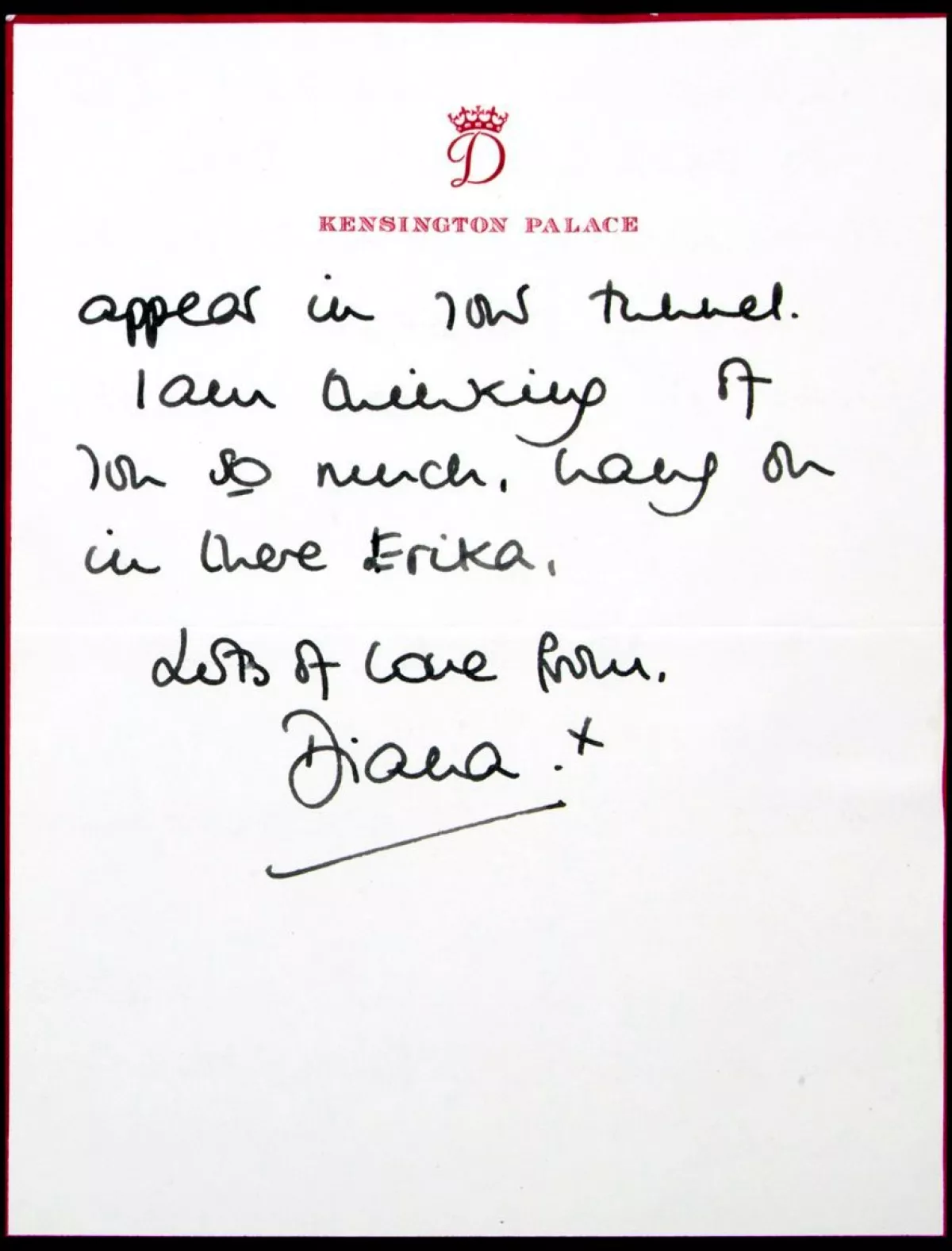 Revelan carta de Lady Di 