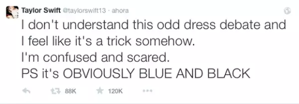 La cantante llevó a Twitter su frustación por el color del vestido.