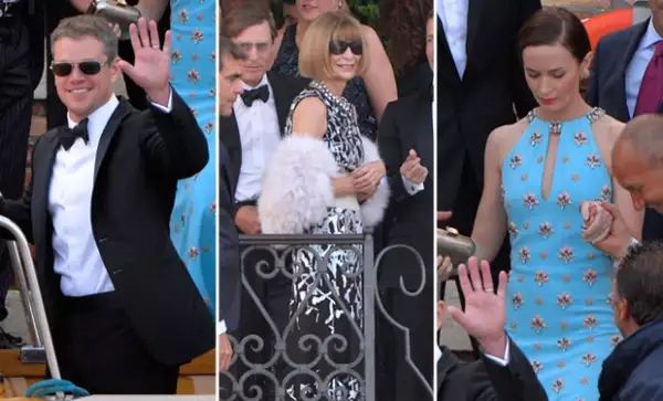 Matt Damon, Anna Wintour y Emily Blunt fueron captados en el momento en que se dirigían al lugar de la boda.
