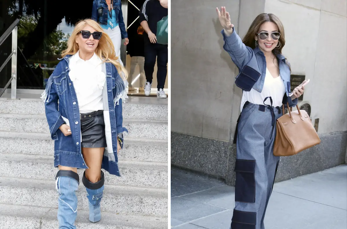 Thalia y Paulina Rubio con looks de mezclilla.