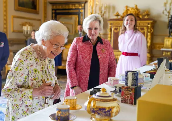 Queen Elizabeth II views artefacts from British craftwork company Halcyon Days to commemorate the company's 70th anniversary, Windsor Castle, Berkshire, UK - 23 Mar 2022