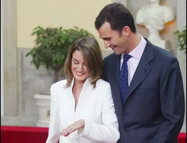 Prince Felipe Of Bourbon And Letizia Ortiz At Pardo Palace After The Official Announcement Of Their Engagement In Madrid, Spain On November 06, 2003.
