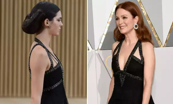 Mientras que Julianne destacó el vestido con pelo ondulado y joyas Chopard, Kendall lo lució con el pelo recogido y maquillaje estilo egipcio.