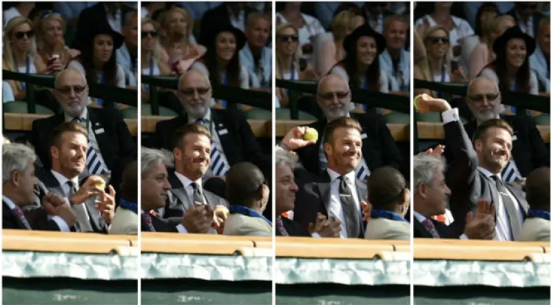 El futbolista británico logró captar las miradas de los asistentes en el partido de tenis gracias a una pelota que sin querer, atrapó.