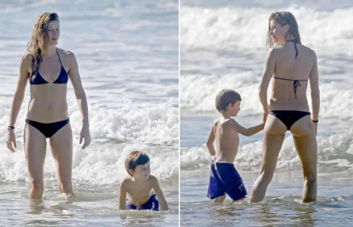 Durante su más reciente escapada al paradisiaco destino centroamericano, la top model lució su figura en bikini mientras jugaba en la playa con sus hijos Benjamin y Vivian.