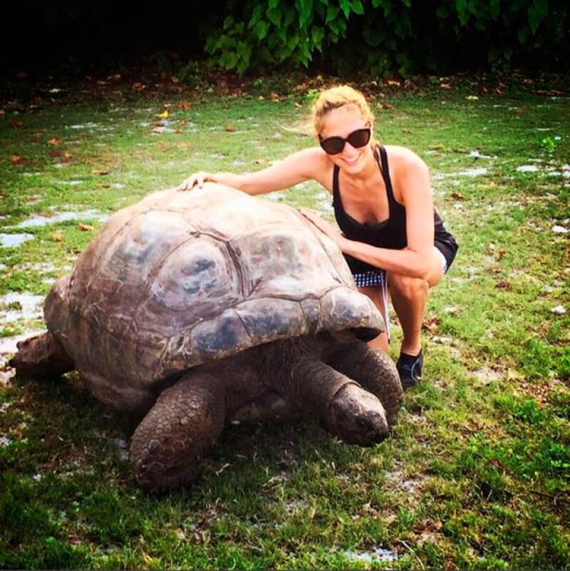 Hanna se mostró sorprendida por esta tortuga de 150 años de edad.