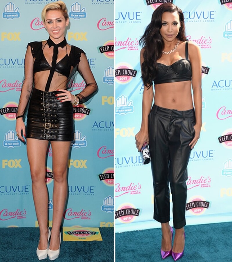 Con total looks en piel; Miley Cyrus y Naya Rivera.