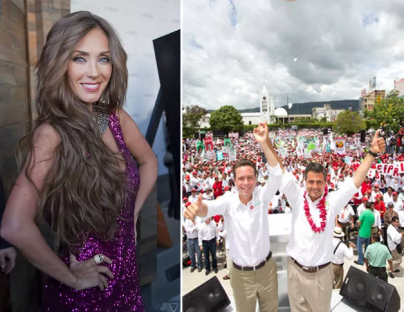La cantante y Angélica Rivera aprovecharon el mitin para tomarse fotografías y firmar autógrafos a los asistentes.