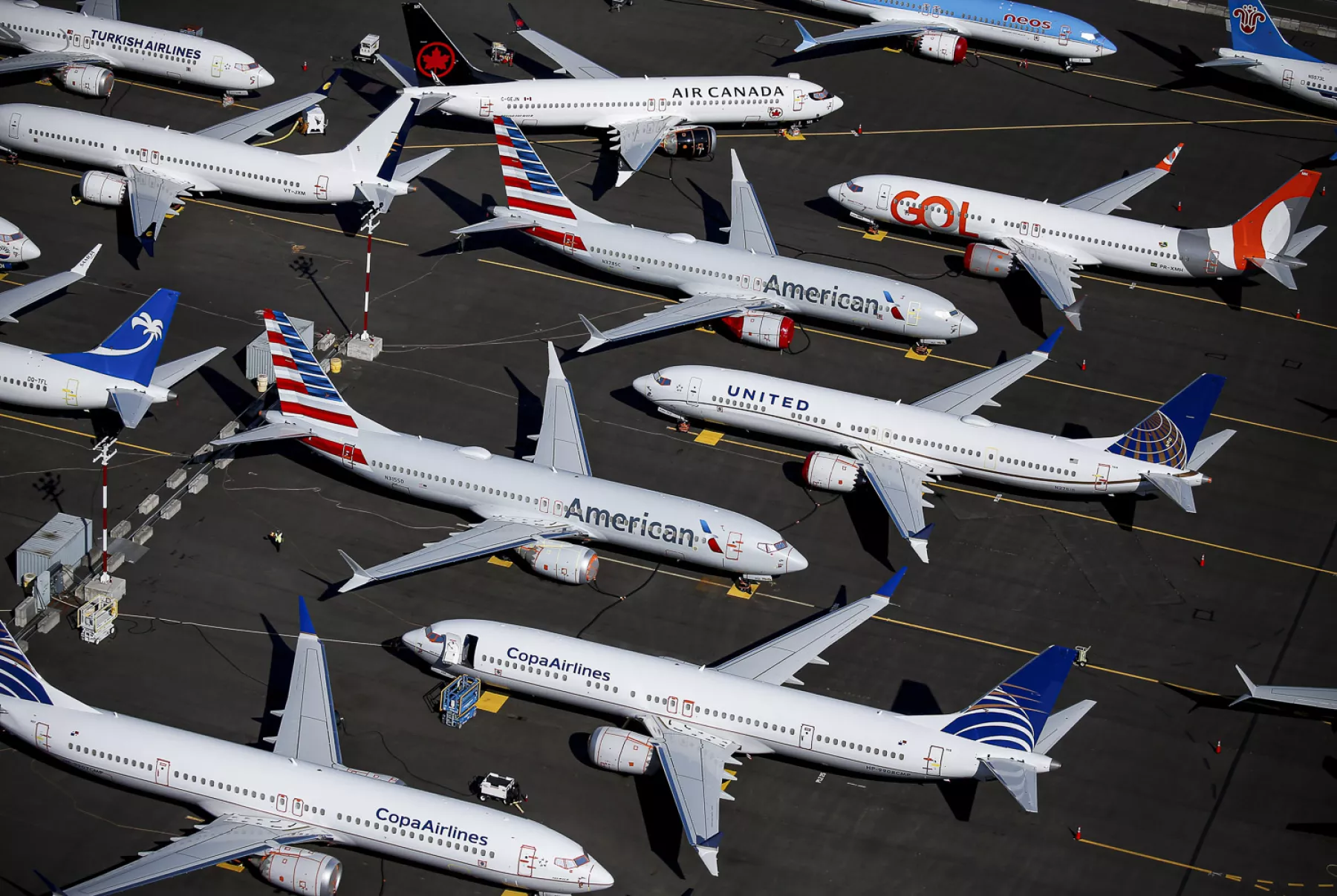 FILE PHOTO: Grounded Boeing 737 MAX aircraft are seen parked at Boeing Field in Seattle