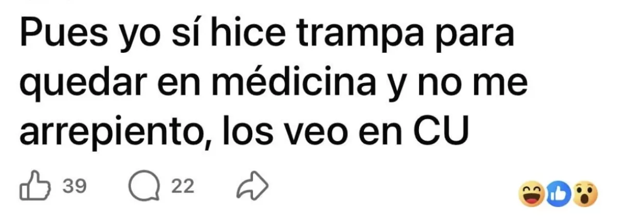 Comentario en redes sociales de un aspirantes a la UNAM.