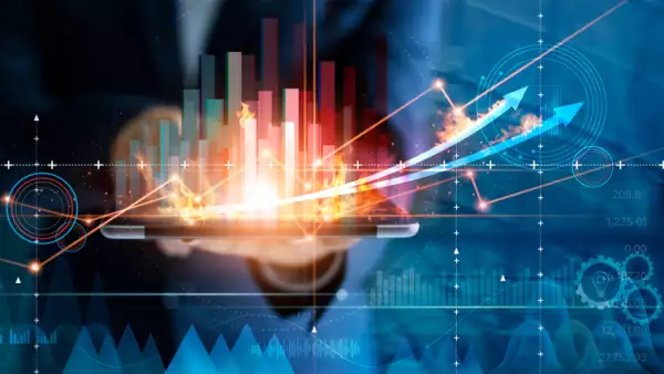 Hot business growth. Businessman using tablet analyzing sales data and economic growth graph chart. Business strategy, financial and banking. Digital marketing.