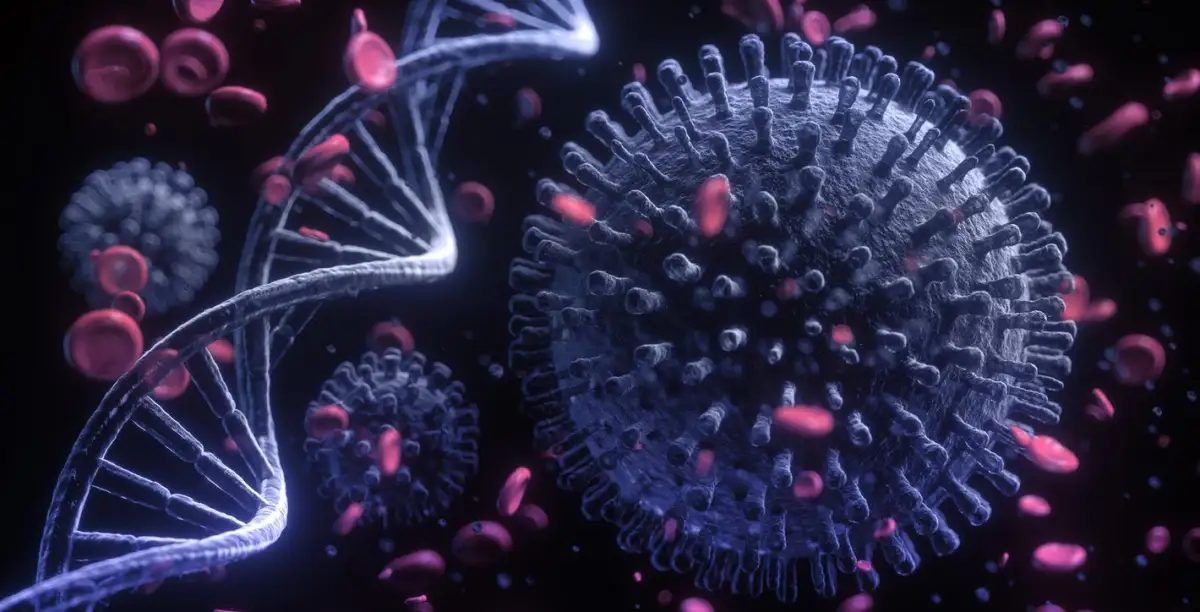 Una imagen de virus vista en un microscopio que hace referencia a las variantes del COVID-19.