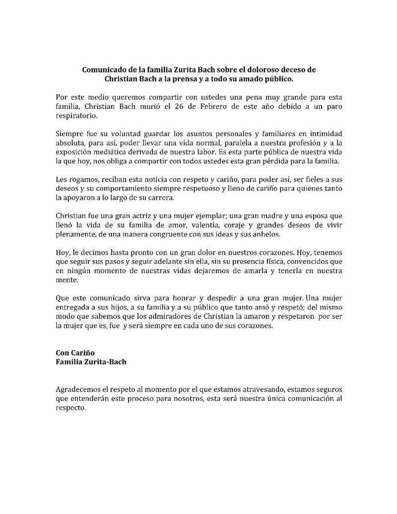 Muere la actriz Christian Bach a los 59 años