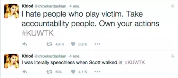 Con estos tuits, Khloé expresó su molestia, atacando a Scott por ponerse en "plan de víctima".