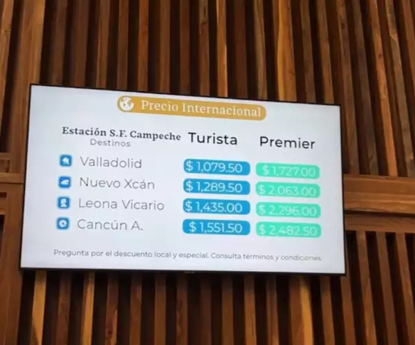 Precios de tarifa para turistas internacionales en el Tren Maya