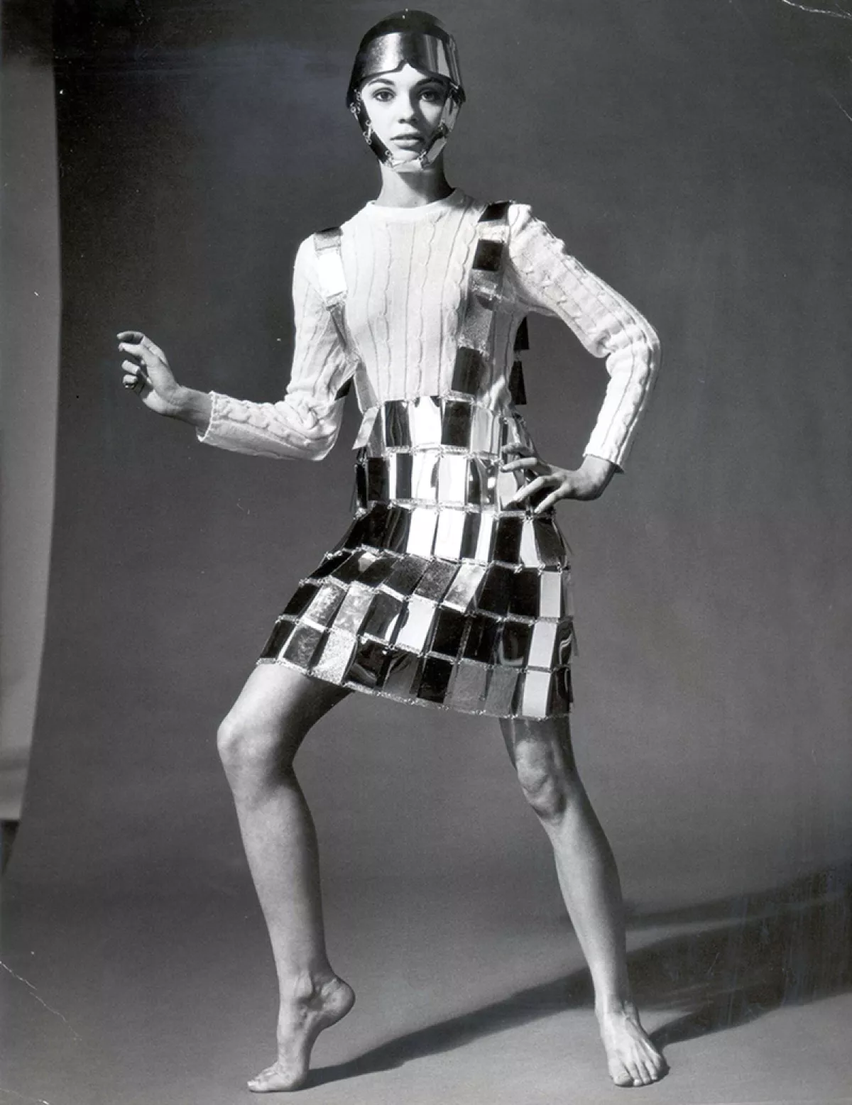 Paco Rabanne Shirt Silver Skirt With Matching Centurion Helmet 1966.