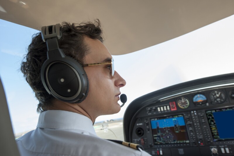 Young pilot in a private plane