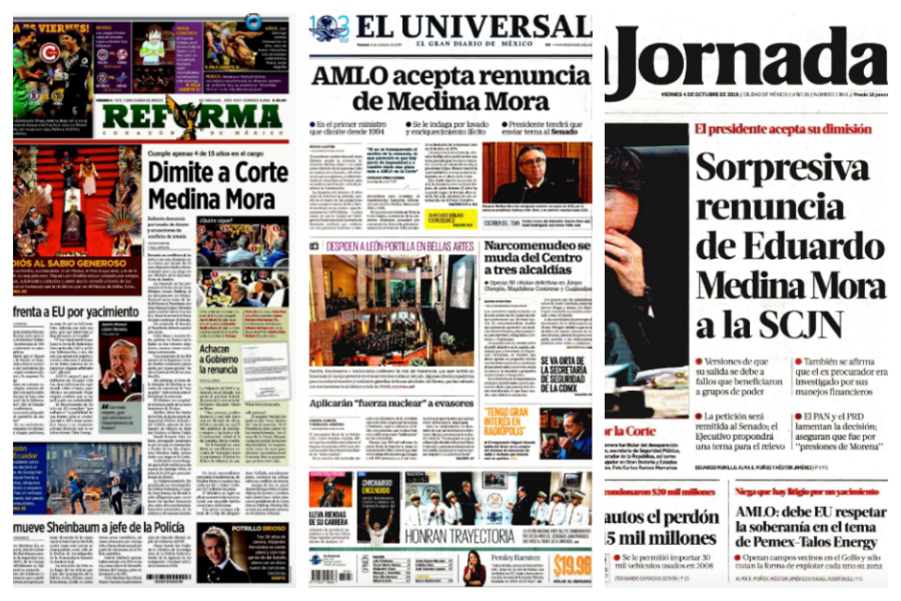 Enportada La Renuncia De Medina Mora Acapara Las Primeras Planas