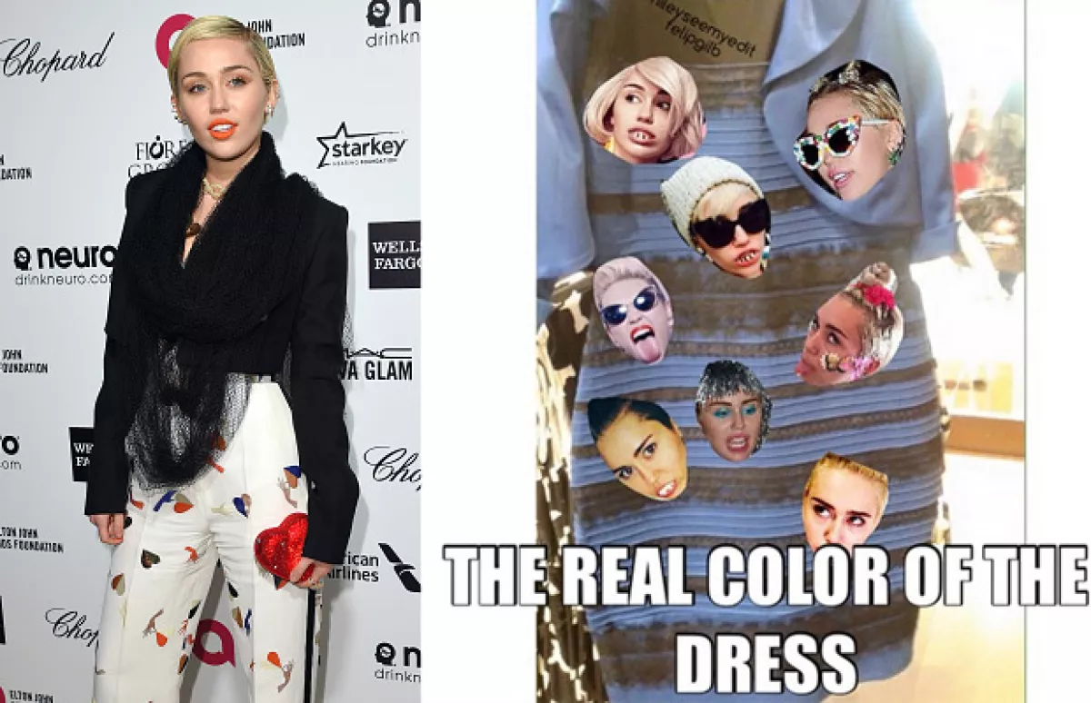 Como es típico en ella, Miley Cyrus tuvo una respuesta más creativa sobre el color del vestido.