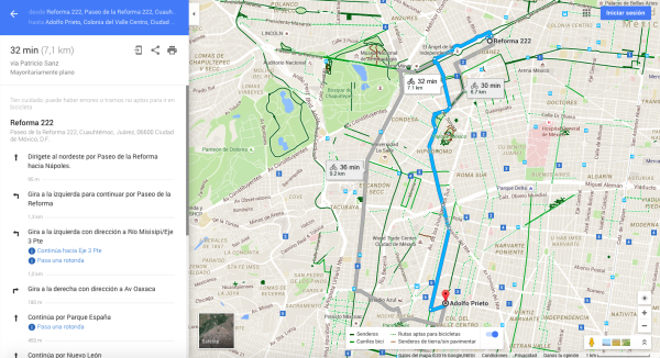 Así se observan las direcciones en el nuevo Google Maps for Bikes.