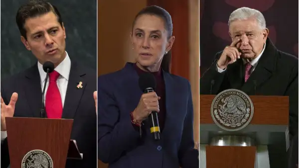 La presidenta Claudia Sheinbaum y los exmantarios Andrés Manuel López Obrador y Enrique Peña Nieto. 
