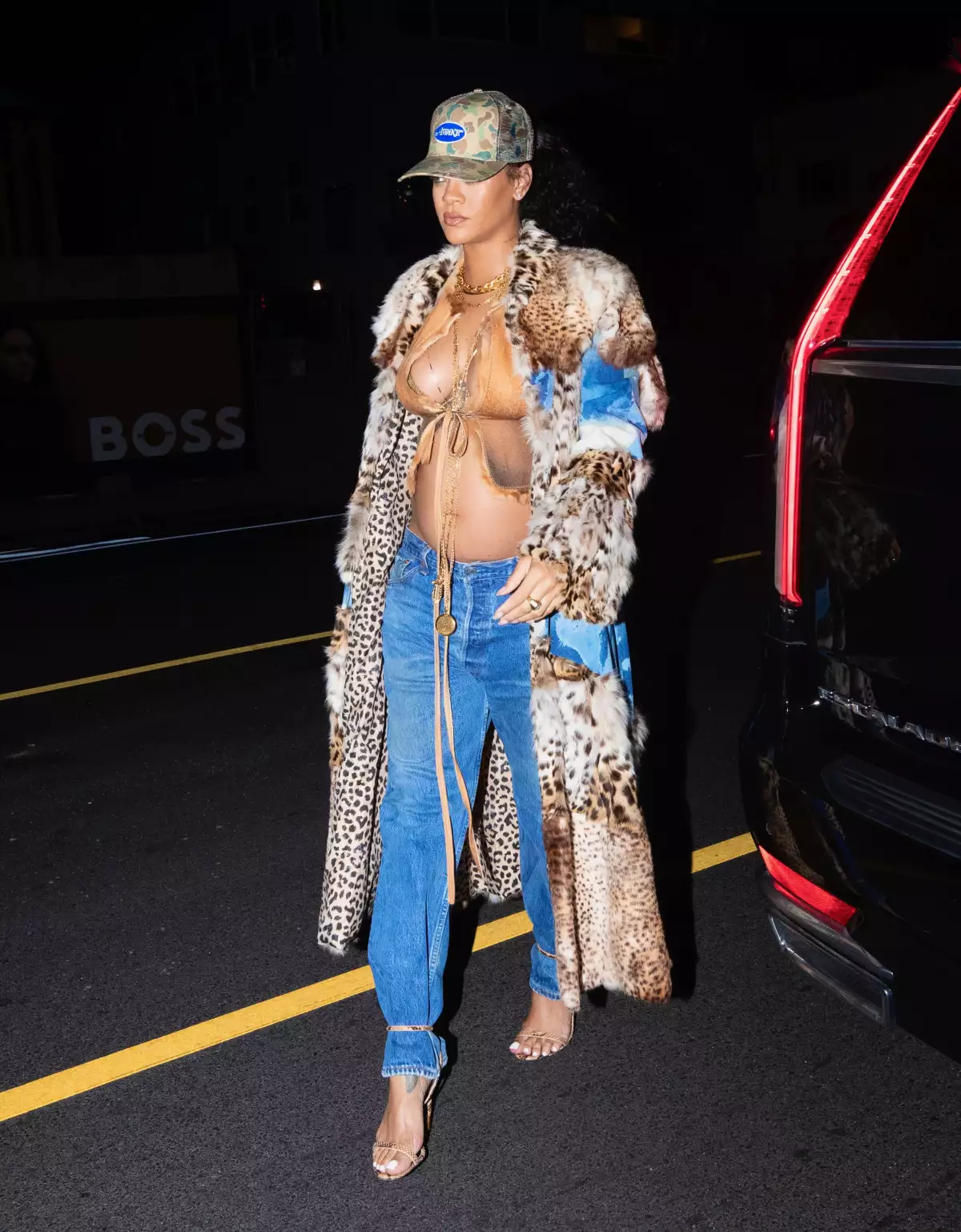 Rihanna unleashes her wild side as she drapes her growing baby bump in fur coat for dinner at Giorgio Baldi, Los Angeles, California, USA - 09 Feb 2022