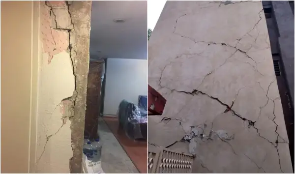 Daños en el conjunto de departamentos de Aguascalientes 12, colonia Roma Sur, Ciudad de México.