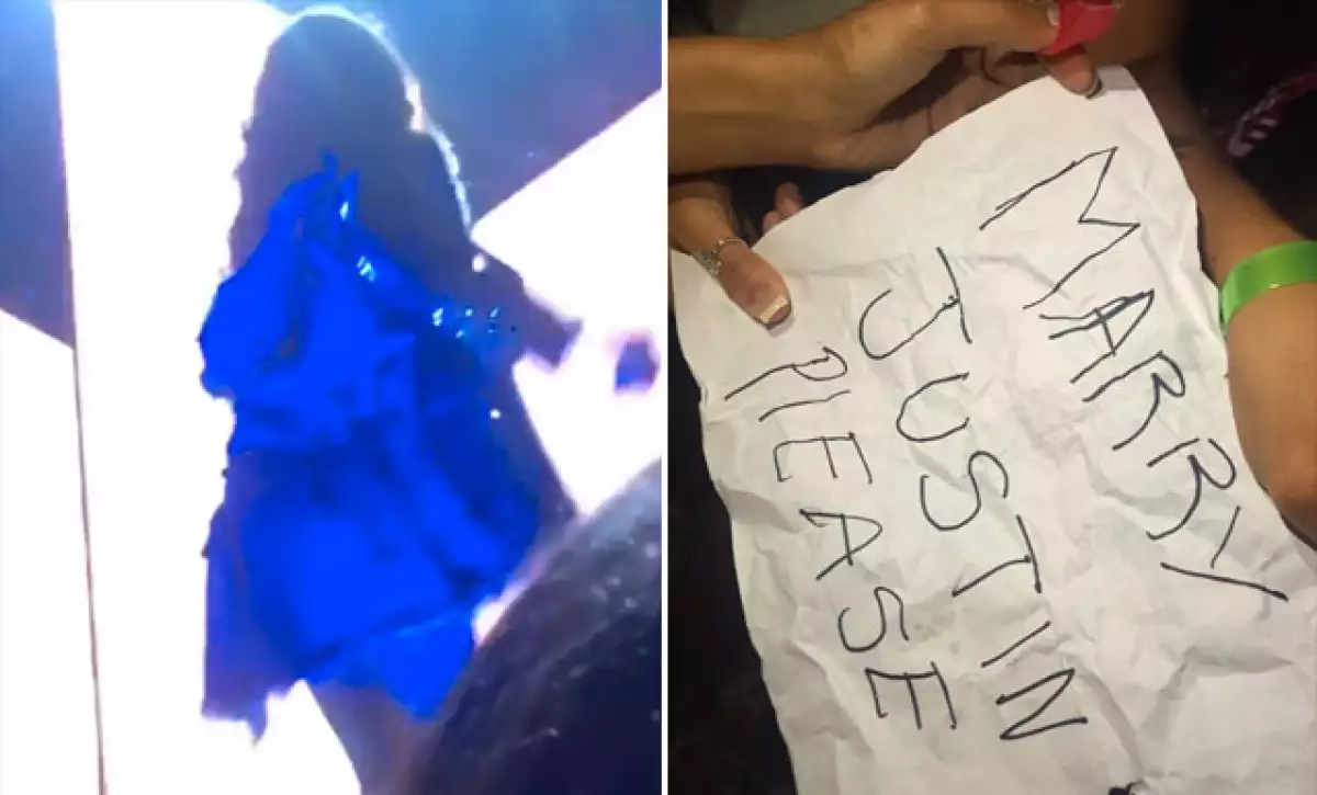 El letrero le pedía que se casara con Justin Bieber.