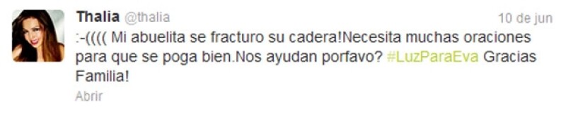 La cantante mexicana pidió a sus seguidores que oraran por su abuelita Eva Mange, quien se fracturó la cadera.