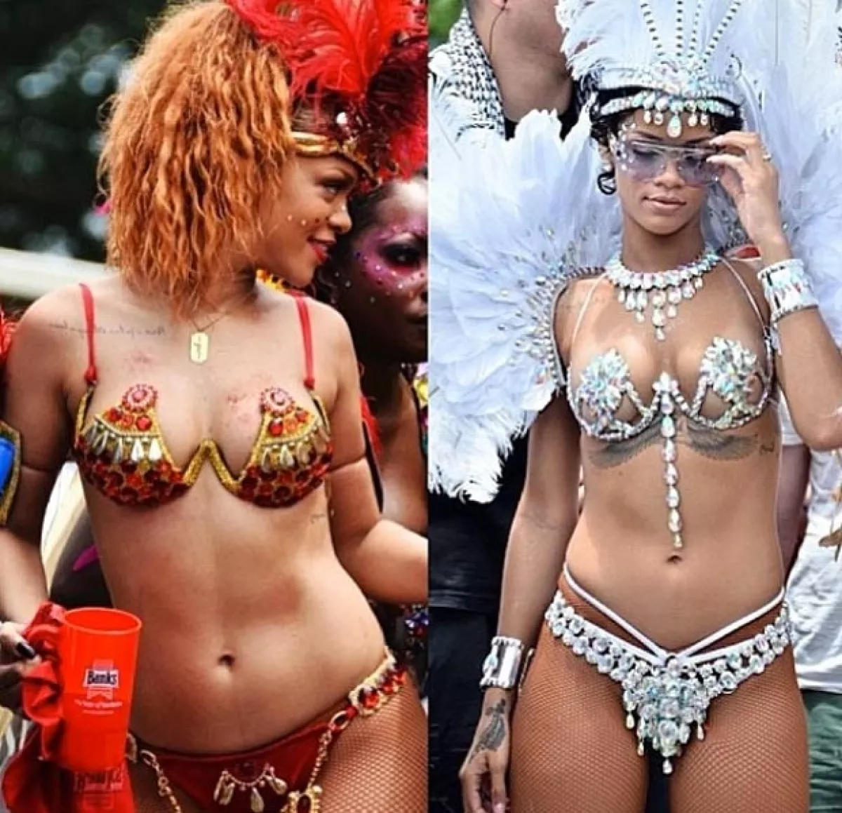 Rihanna en 2011 y 2013.