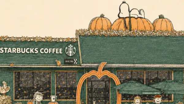 Un boceto de lo que es la cafetería temática de Peanuts en CDMX.