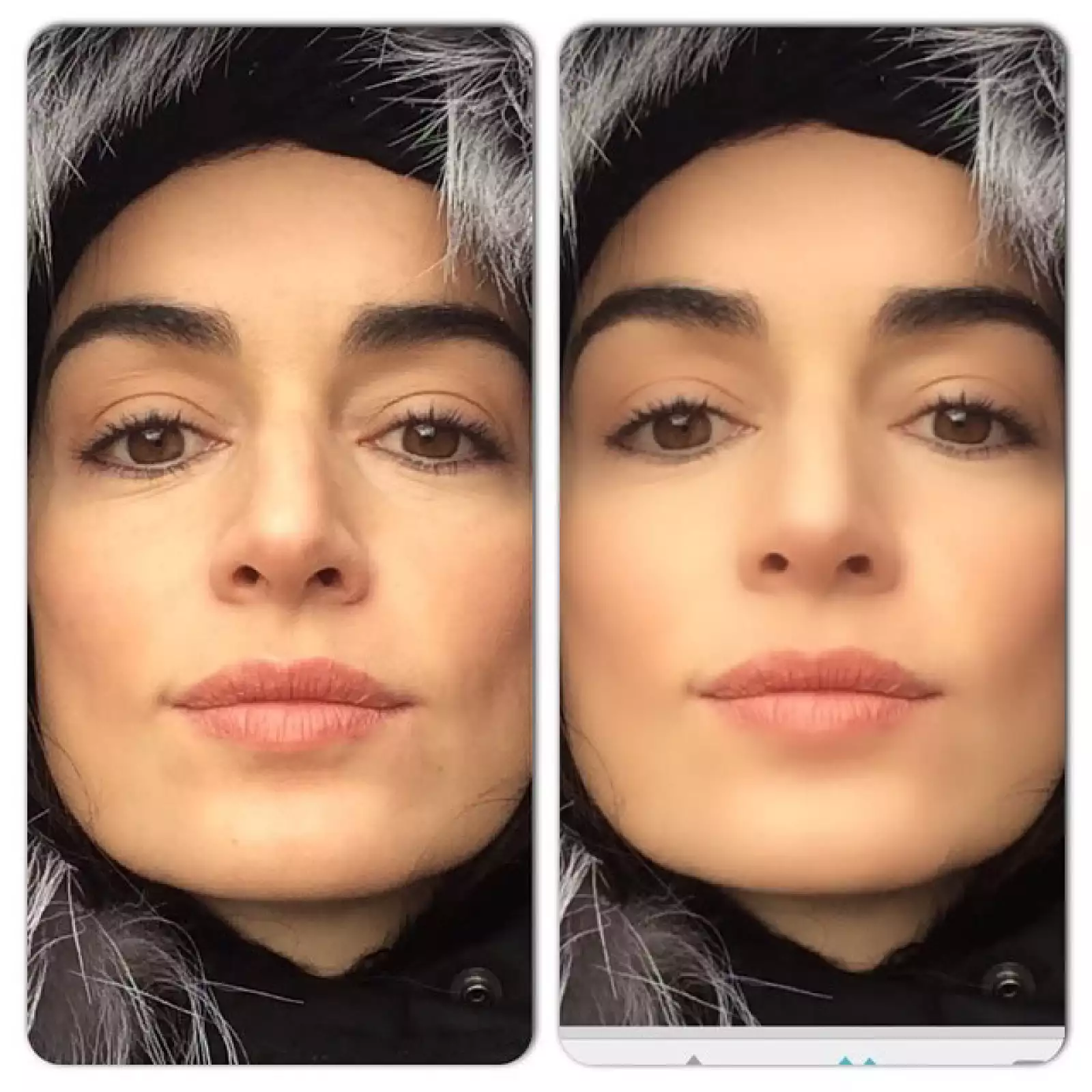 Con esta imagen evidenció cómo se veían sus rasgos con o sin retoque en Instagram, mostrándose en contra.