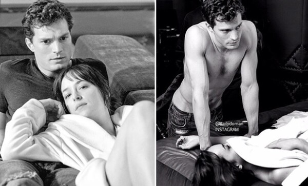 Los actores se muestran como Christian Grey y Anastasia Steele.