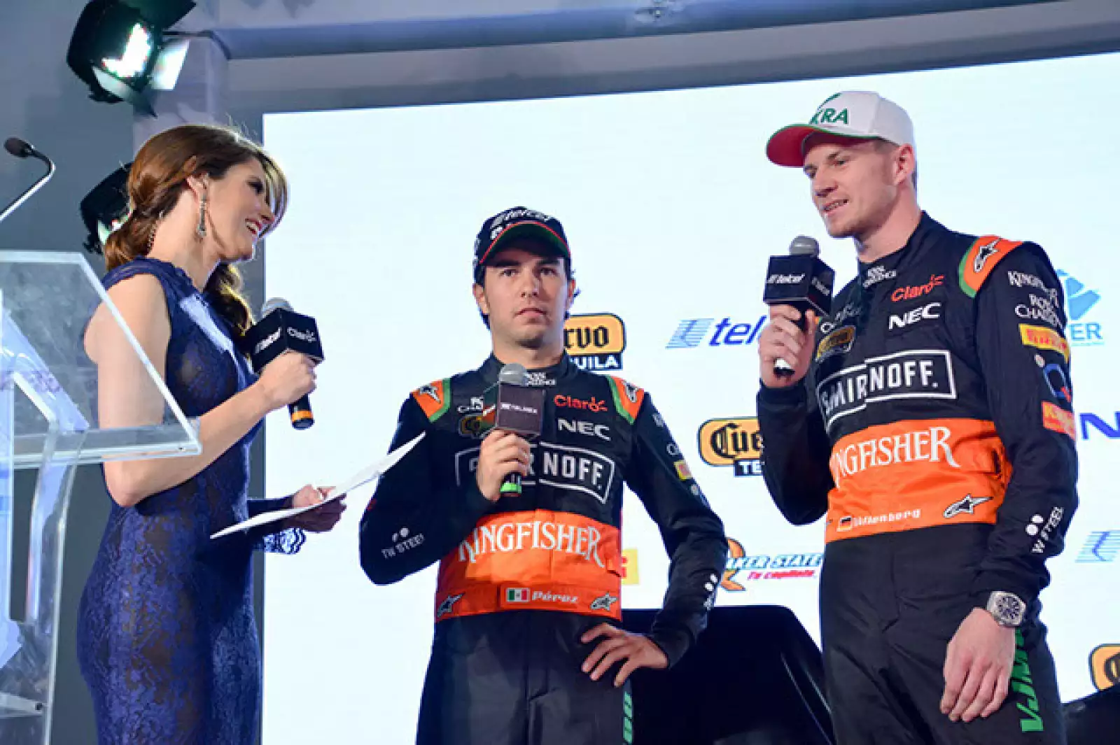 María José Rojas,Checo Pérez y Nico Hulkenberg.