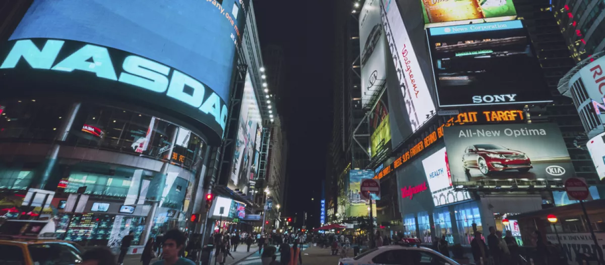 Nasdaq Stock Exchange billboard at Times square in New York City