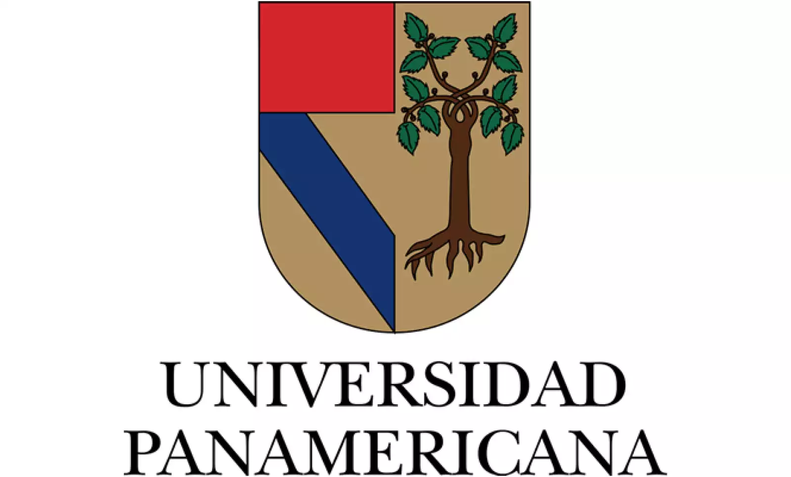 La Universidad Panamericana tiene un escudo conformado por dos elementos fundamentales, el recuadro rojo y la banda azul que representan el escudo de armas que usó Cristóbal Colón al descubrir América, y que simbolizan el panamericanismo.