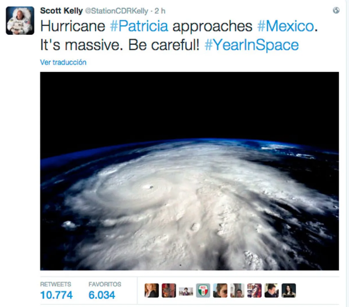 Esta imagen compartida por el astronauta Scott Kelly ha circulado por todos los noticiarios y portales como The New York Times y The Mirror.