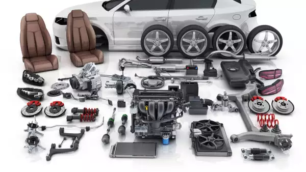 Car body disassembled and many vehicles parts