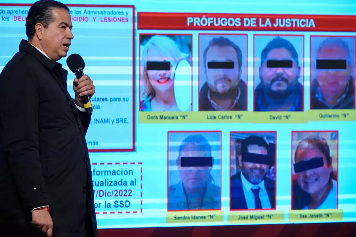 Ricardo Mejía Berdeja expone la ficha de prófugos de la justicia implicados en los casos de Meningitis aséptica en hospitales de Durango, durante la conferencia de prensa matutina desde Palacio Nacional.