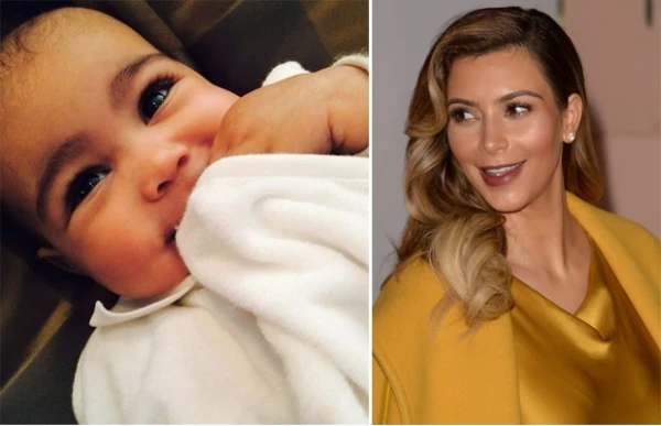 Kim compartió esta imagen de su hija de medio año de edad hace varios días donde vimos que cada vez se parece más a ella.
